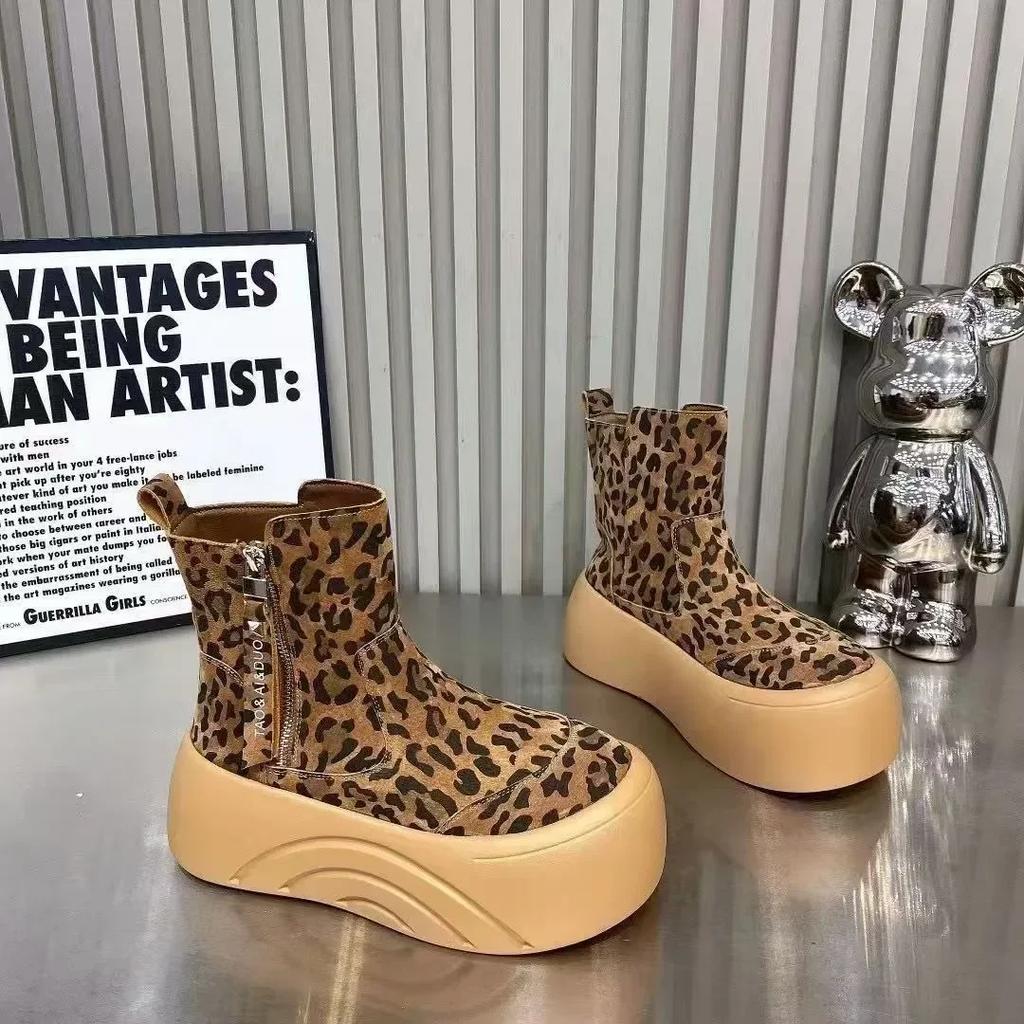 Fashion Platform Women Leopard Ankle Boots Suede Flats Fashion Shoes Woman 2025 Trend Winter Casual Sneakers Cozy Mujer Snow Botas Goth