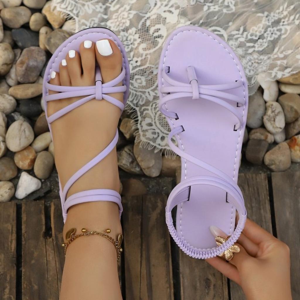Scarpe da Donna, Comode, Eleganti, Semplici, alla Moda, Trama Sottile, Fasce Incrociate, Punta Aperta, Sandali Bassi