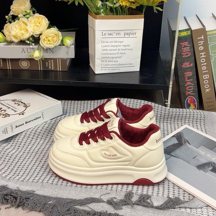 

Популярные универсальные туфли на платформе белого цвета, женские весенние нишевые модные туфли для досок 2025 года, новые спортивные и повседневные туфли для женщин 38 бордовый