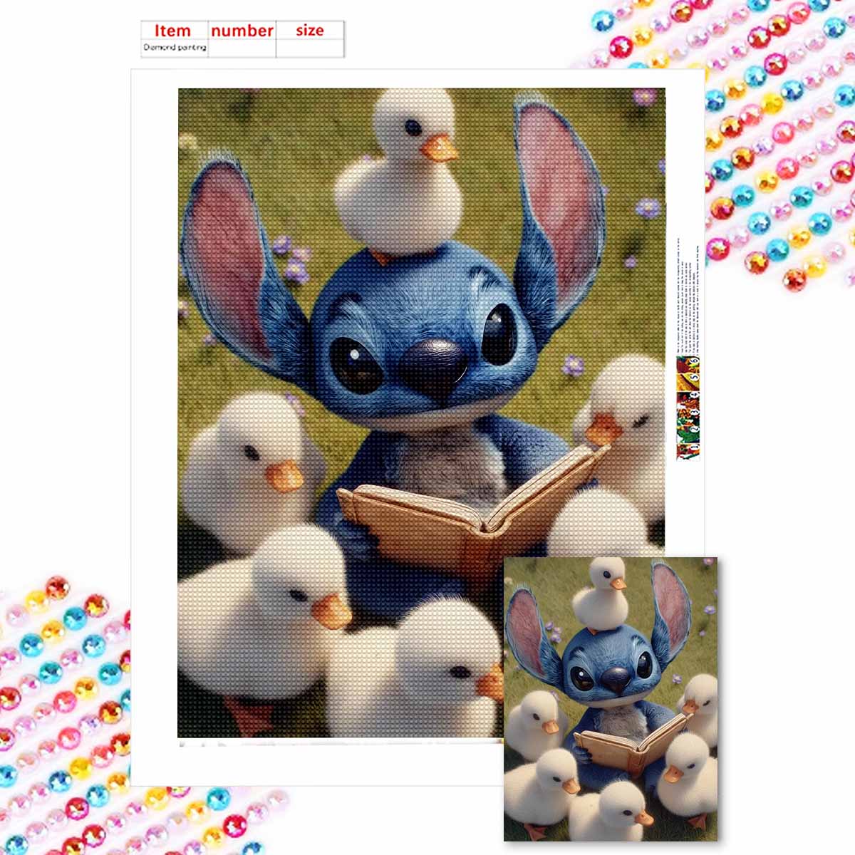 

DIY Diamond Painting Stitch and The Duckling Cross Stitch Kit Mosaic Art Diamond Painting Full Circle Diamond Home Decoration Round 20x30cm