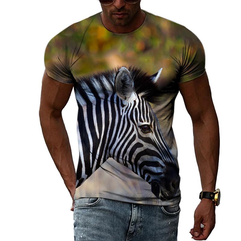 Summer Fashion Animal Zebra Pattern Men's T-shirt Casual Print Hip Hop Harajuku Personality T-shirt Round Neck Short Sleeve Top
