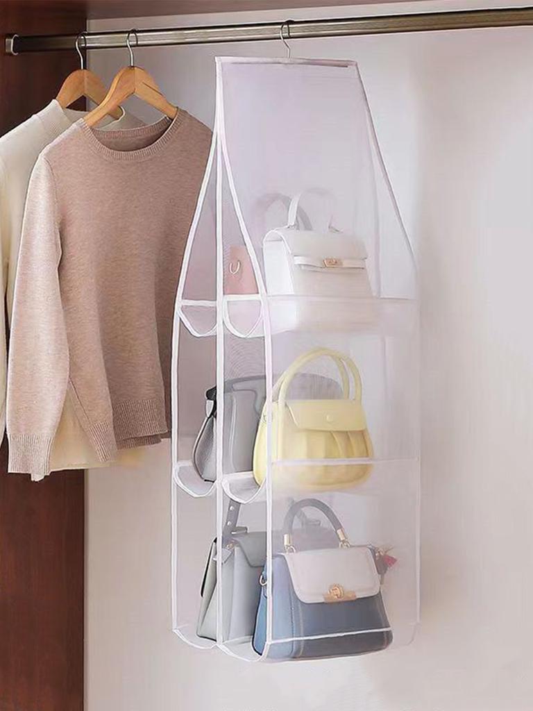 Household Mesh Storage Hanging Bag Wardrobe Hanging Multi-layer Pocket Bag Double-sided Transparent Organiser Foldable Dust Bag