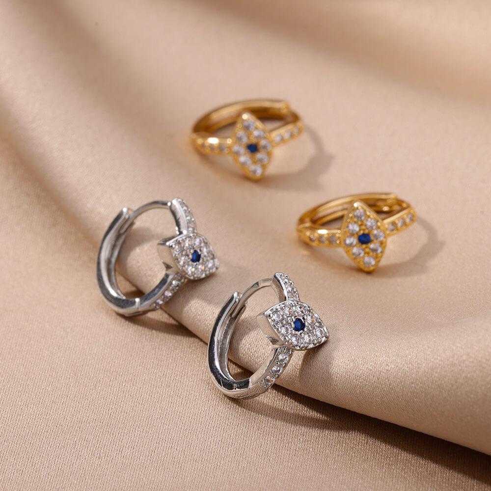 Zircon Evil Eye Earrings For Women Stainless Steel Gold Plated Turkish Pendientes Hoop Piercing Earring 2023 Goth Zircon Aretes