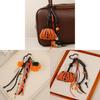 Halloween Pumpkin Leather Doublesided Keychain With Wooden Bead Chain For Bags And Accessories
