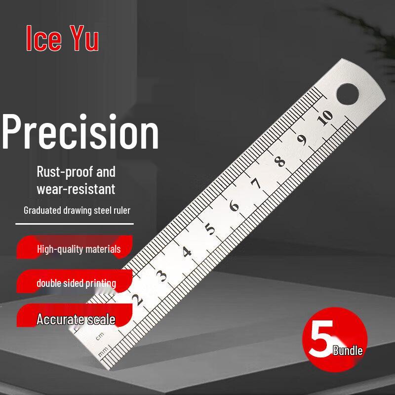 Bingyu BJZ-20 Stainless Steel Metric Straight Ruler 5 Pack