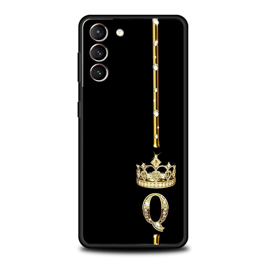 Diamantkrone Buchstaben Buchstaben Handyhülle Für Samsung Galaxy S24 S23 Ultra S22 S21 S20 FE 5G S10 S10E S9 Plus S8 Weiche Schwarze Hülle