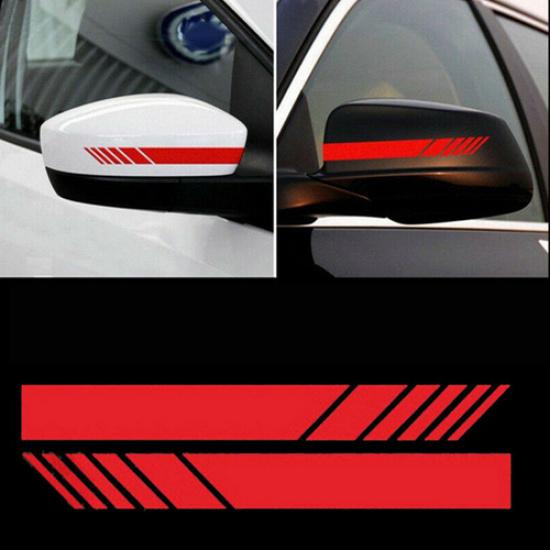 2 Pairs Red Stripe Vinyl Decal Sticker Fit For Car Rear View Side Wing Mirror