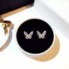 Silver Tone Full Zircon Stone Butterfly Earrings Female Temperament Korean Personality Minimalist Minimalist Wild Net Red Earrings Tremella