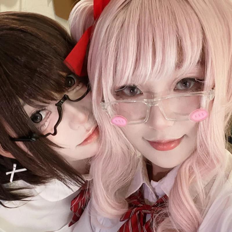 Óculos de Sol Fashion com Armação Preta Transparente Blush em Pó Óculos Anti Luz Azul Desenho Animado Japonês Anime Cosplay Decoração