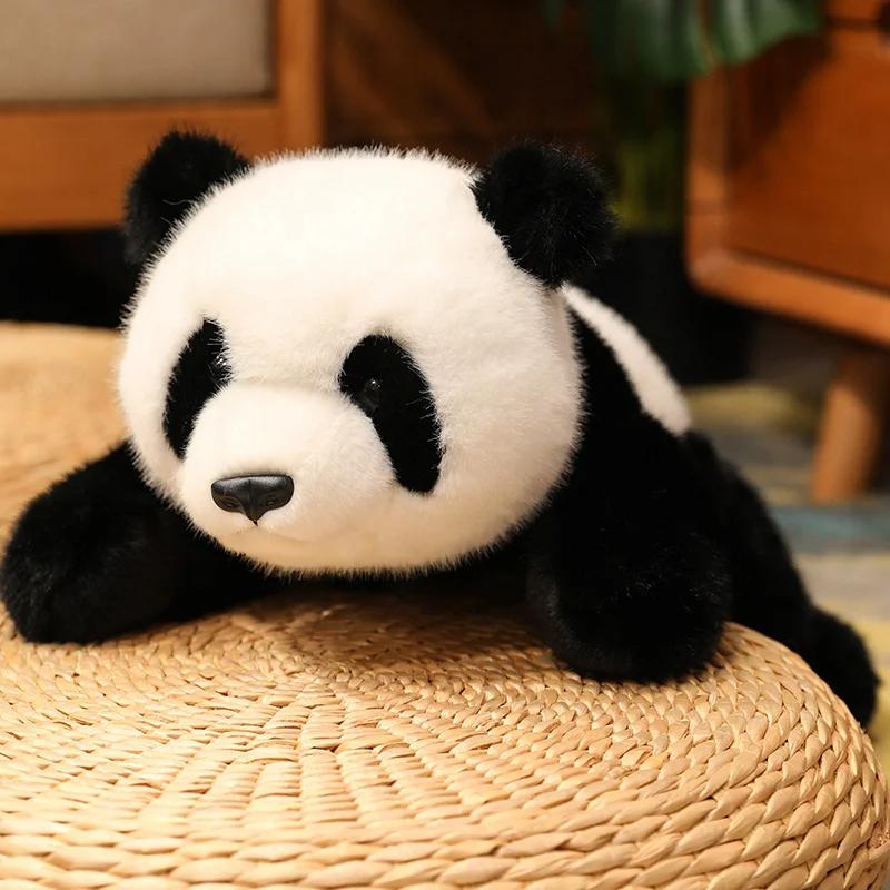 Simulation Realistisch Flauschiger Zoo Panda Weiches Plüschtier Niedliche Bären Plüschtier Puppe Liegend Lustige Spielzeuge für Mädchen Geburtstagsgeschenke