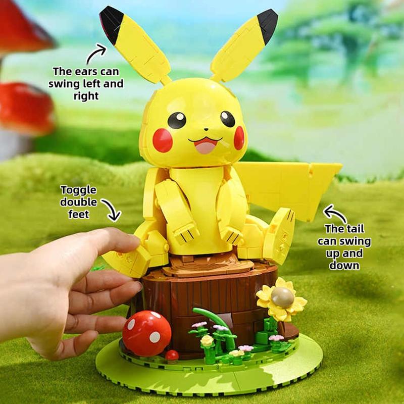 Non-Toxic Pokemon Pikachu Building Blocks Cartoon Model Bricks Educational Assembly Desktop Ornaments Diy Toys For Kids Holiday Gifts