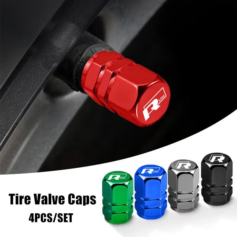 New 4PCS Aluminum Alloy Car Tire Valve Covers For Volkswagen VW Golf R Rline Tiguan Polo GTI CC Passat Sticker XKLiuQMX-Rline
