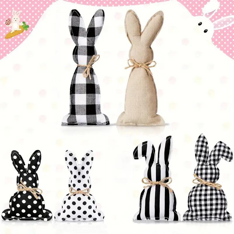 Sett med seks kaninbrett Ornament dekorasjon Polka Dot påskestoff Søt rutete feriefest lite frisk