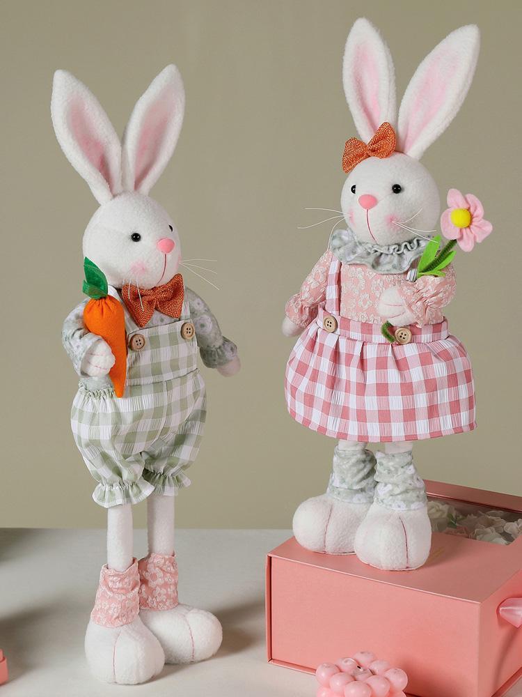 Easter Standing Plush Bunny Lifelike Adorned Easter Standing Bunny with Stretchable Legs for Home Decoration Pink