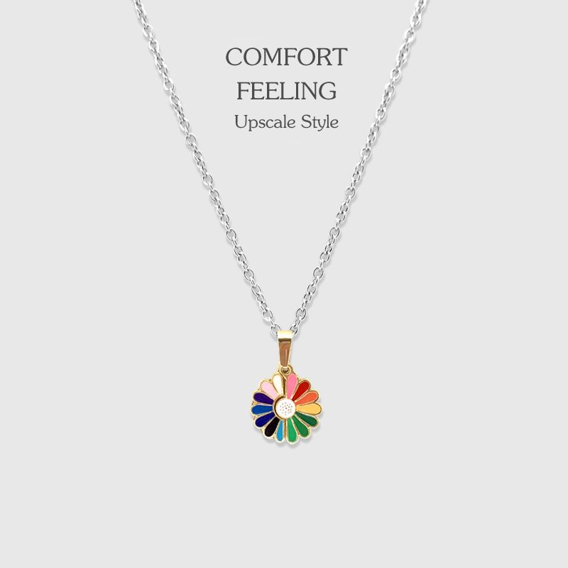 

Instagram Celebrity Inspired Titanium Steel Necklace with Daisy Pendant Fine O-chain 42cm girls short open color Daisy