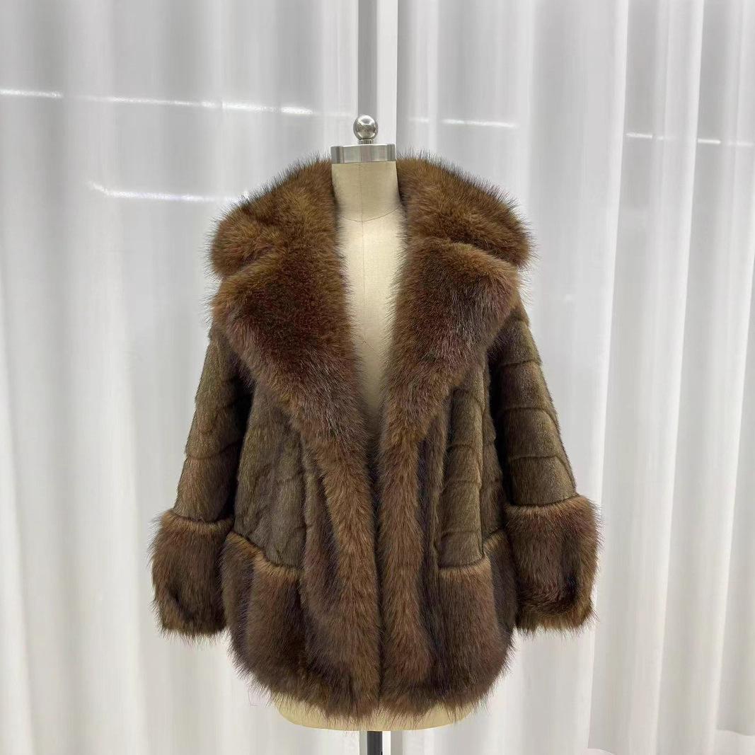 

Большой размер Новая приталенная куртка из искусственного лисьего меха с меховым воротником и отделкой из искусственной кожи PU One size fits all