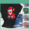 Camiseta Estampada de Papai Noel Dabbing para Mulheres Manga Curta de Natal Macia e Confortável