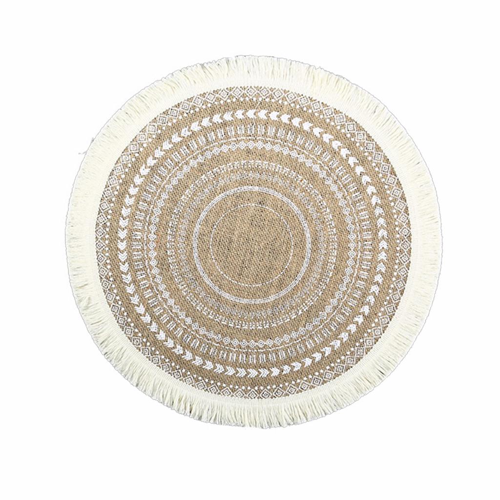 Round Jute Wool Ball Tassel Woven Placemat Decorative Table Mat Retro Insulation Mat