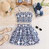 2026 Spring/Summer Girls' Floral Camisole & Bubble Skirt Set - European & American Resort Style