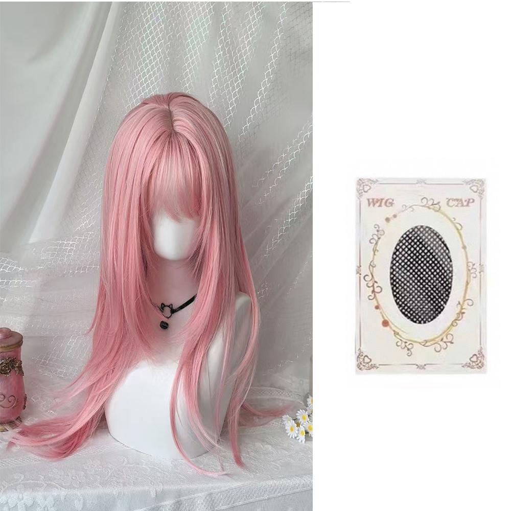 Flax Gold Synthetic Wig with Bangs Long Straight Hair High-Layered Lolita Wigs for Women's Daily Cosplay Wig Heat Resistant