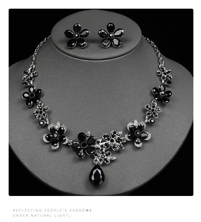 

2026 European and American Necklaces, Earrings Sets, Women s Cross-border Jewelry, Crystal Water Alloy Bridal Wedding Jewelry, Flowers Retro Style 45CM чорний