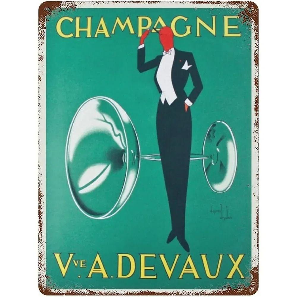 Segno in Latta Metallico Retrò Champagne Francese Decorazione Murale