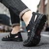 Men Black Leather Closed Toe Outdoor Roman Summer Walking Hiking Sandals Beach Shoes Plus Size