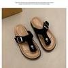 Thick Soled, Slipper, Summer, Outerwear, Toe Clip, Flat Strap, Adjustable, Square Buckle, Thick Soled Slipper, Flip Flops