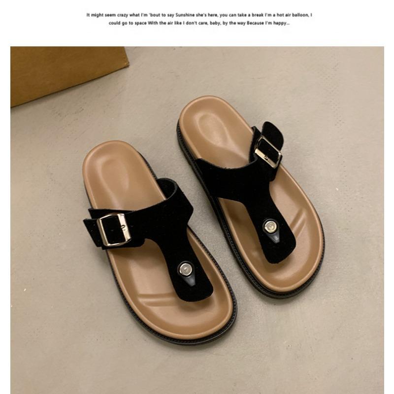 Thick Soled, Slipper, Summer, Outerwear, Toe Clip, Flat Strap, Adjustable, Square Buckle, Thick Soled Slipper, Flip Flops