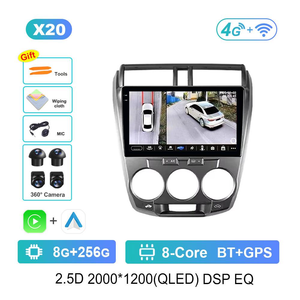 for Honda City 2008 - 2014 Android 14 Intelligent System Car Radio Multimedia Video Player 4G GPS Navi WiFi Split Screen