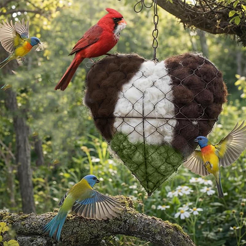 Cuore Nido Fatto a Mano in Fibra di Alpaca, Portaroccioli per Nidi di Uccelli, Rifugio Invernale sull'Albero per Uccelli Selvatici, Casette per Colibrì