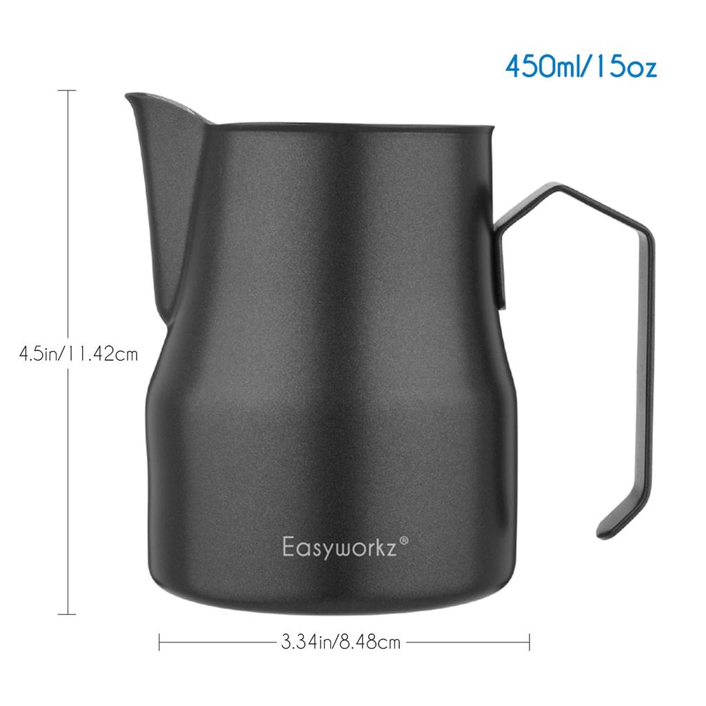 Easyworkz Stainless Steel Milk PitcherJug, Latte Art Coffee Cup, 450ml, Black