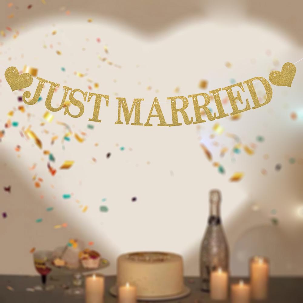 Just Married Mr. & Mrs. Glitter Banner for Wedding Decorations