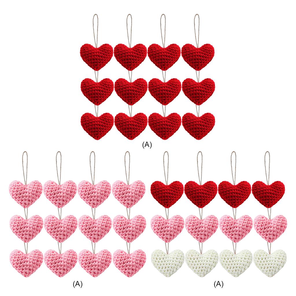 12 Pezzi Ornamento ad Uncinetto a Forma di Cuore Albero Fatto a Mano Rosso Rosa Bianco Riempitivo per Vaso Ciotola San Valentino Regalo di San Valentino per Decorazioni Feste in Casa