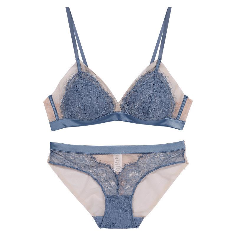 French sexy underwear women's eyelashes lace rimless bra thin cotton triangle cup gather bra bra bra