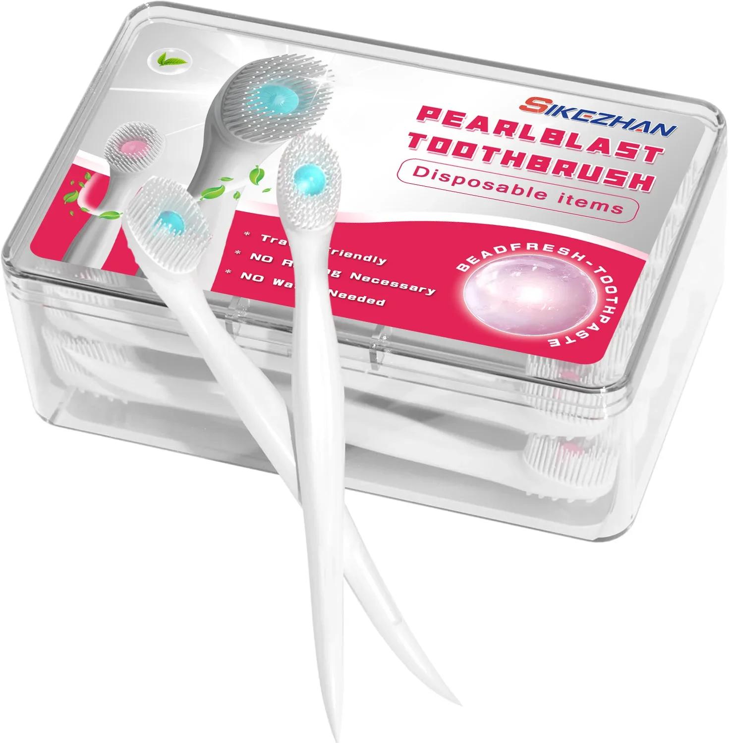 

20 шт./коробка Зубная щетка с взрывными бусинами Одноразовая чистящая зубная щетка Портативная дорожная зубная щетка с зубной пастой Отбеливание зубов