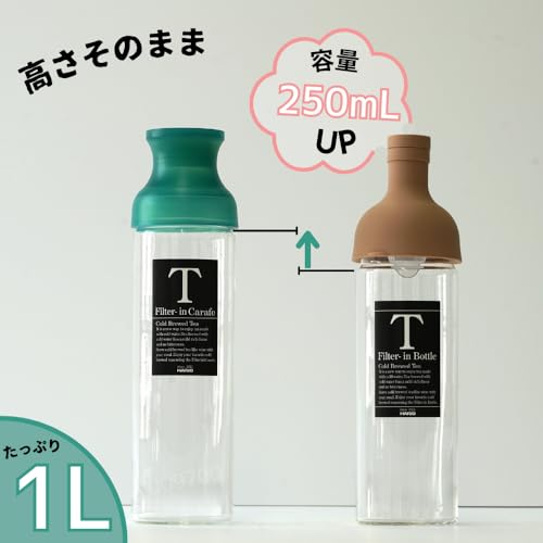 HARIO Filter-in-Bottle Carafe, Heat-Resistant Glass, 1000ml Capacity, Gray, for Cold Brew Tea, Made in Japan, FIR-100-TGR