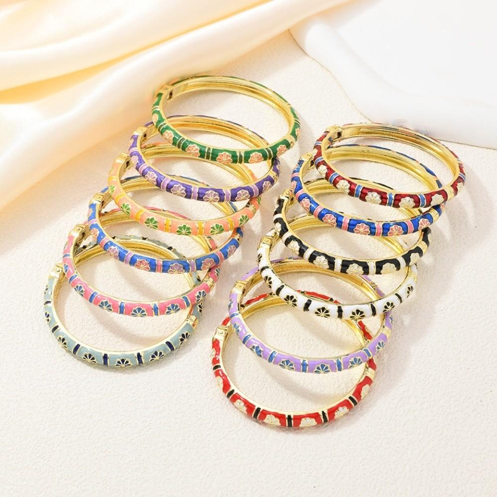 Small Petal Chinese Flower Bangle Enamel Floral Women's Hand Bracelet Jewelry Gifts
