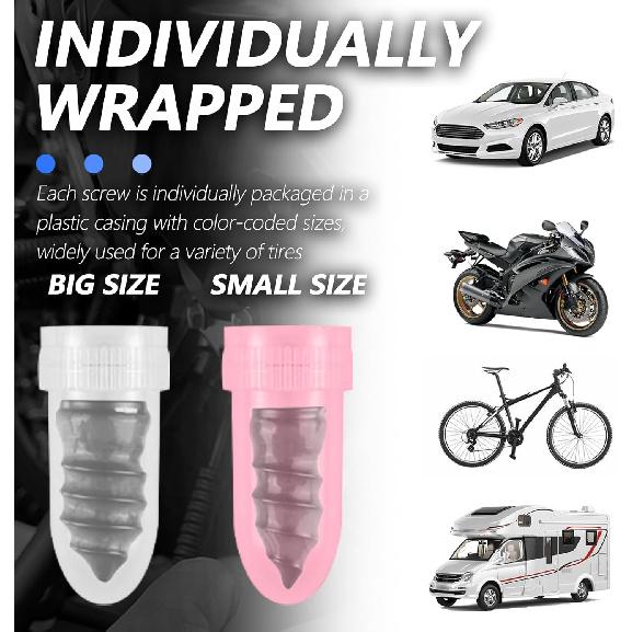 30PCS Tire Plug Kit,Self-Service Flat Tire Repair Kit Including Screwdriver,Upgraded Thickened Adhesive-Covered Tires Repair Screws for Sudden Flat