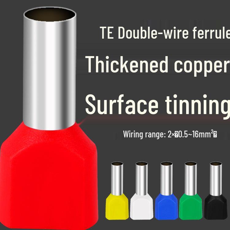 TE Double-Wire Tube Terminal Block: European Cold-Pressed Connector, Tube-Shaped Pin, Needle Wire Lug