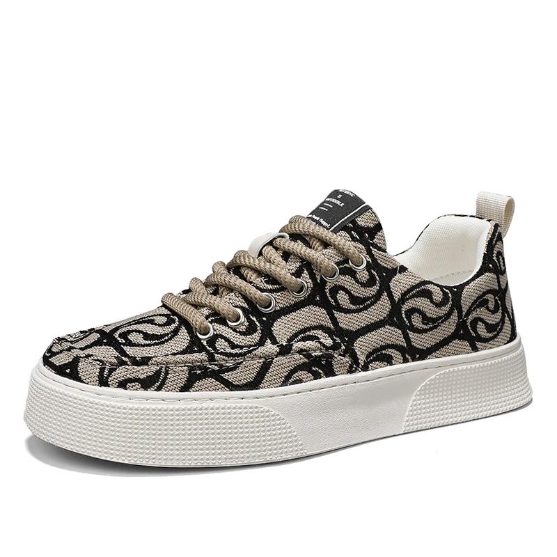 FashionDesigner Green Canvas Shoes Men Fashion Print Mens Vulcanized Sneakers Breathable Platform Sports Skateboard Shoes For Men 2024