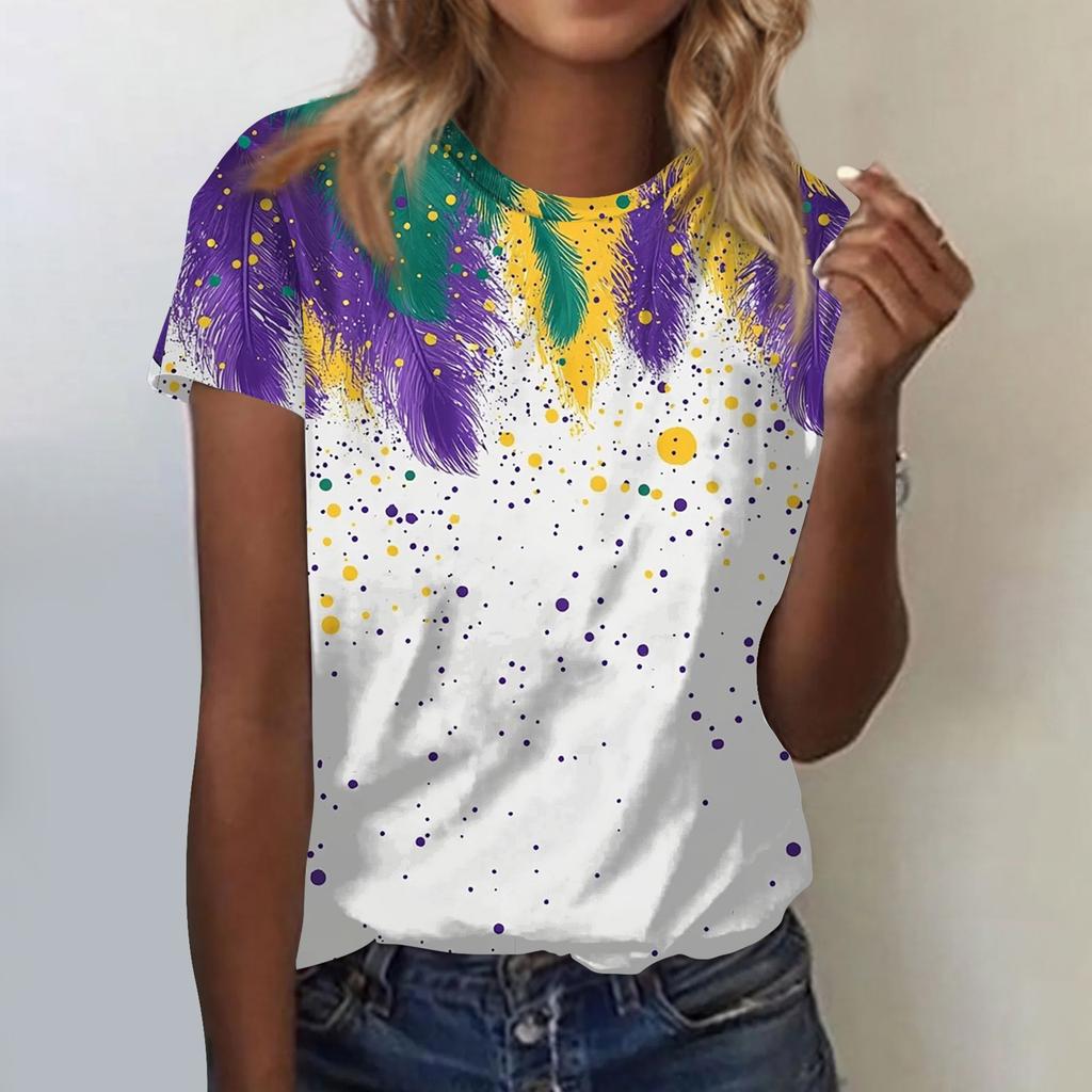 Women's Fashion Casual Carnival Printed Round Neck Short Sleeve T-Shirt Top
