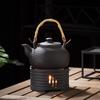 Retro Japanese Ceramic Tea Set with Candle Warmer and Flower Teapot