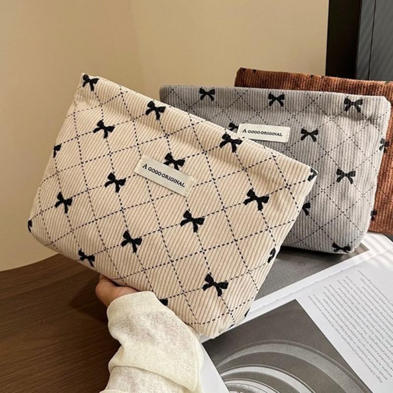 Corduroy Cosmetic Bag Women Korean Solid Color Makeup Organizer Travel Toiletry Pouch Beauty Case