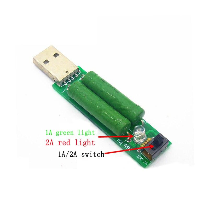 USB Port Mini Discharge Load Resistor Digital Current Voltage Meter Tester 2A/1A With Switch 1A Green Led / 2A Red Led