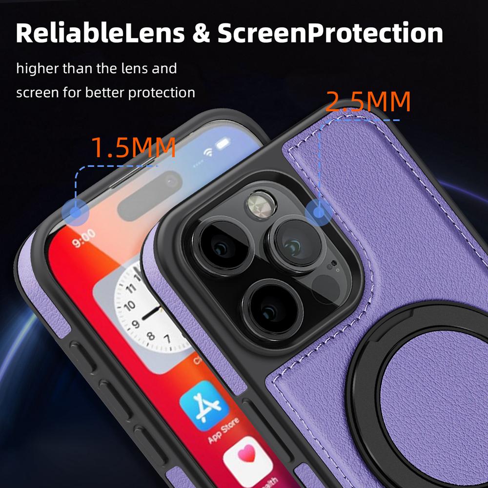 KEYSION Custodia in pelle PU di lusso per MagSafe per iPhone 16 Pro Max 15 Pro con supporto ad anello magnetico girevole a 360°, custodia antiurto per telefono