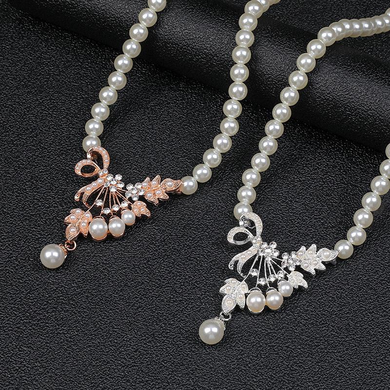 European and American pearl necklace earrings set women's fashion temperament explosive alloy water drop flower bridal dress personality