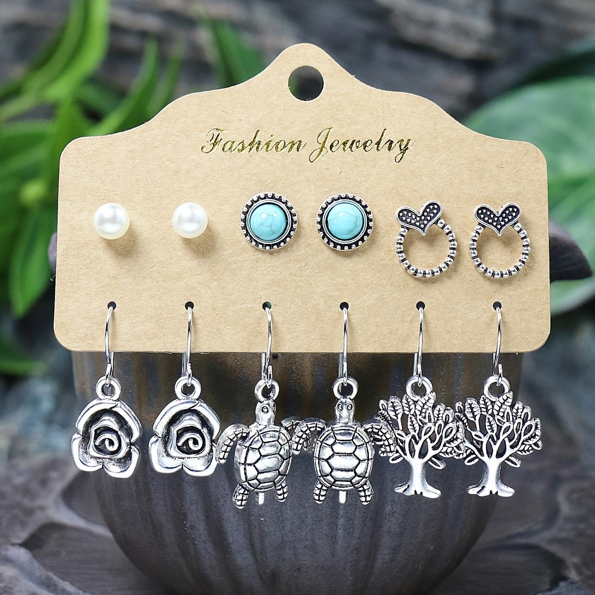 

54 пары серег в бохо-этническом стиле, набор серег-гвоздиков, серебристого цвета, геометрические, инкрустированные бирюзой, для вечеринок, декор, подарки