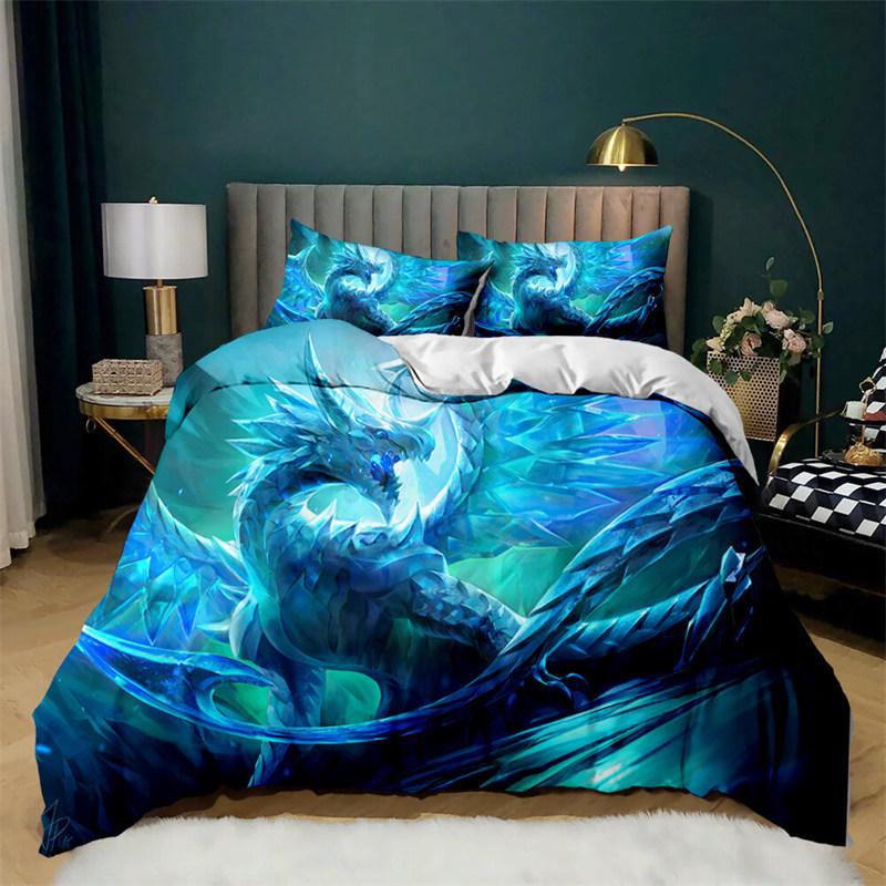 Ancient Wild Animal Bedding Set Flying Dragon Duvet Cover Microfiber Gothic Theme Monster Comforter Cover For Children Boys Teen
