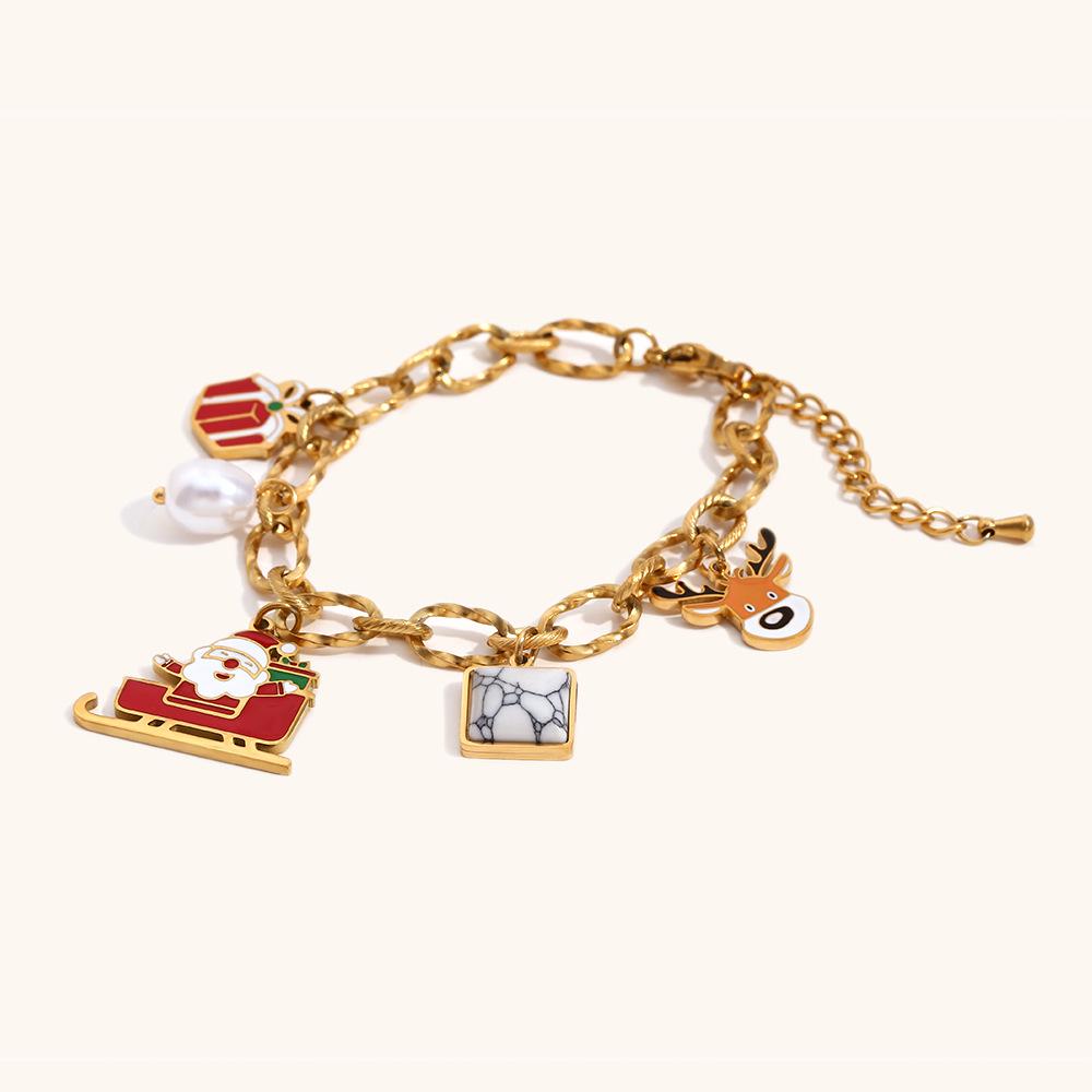 18K Gold Plated Santa Claus Pendant Bracelet - Handmade Spliced Chain Fashion Jewelry